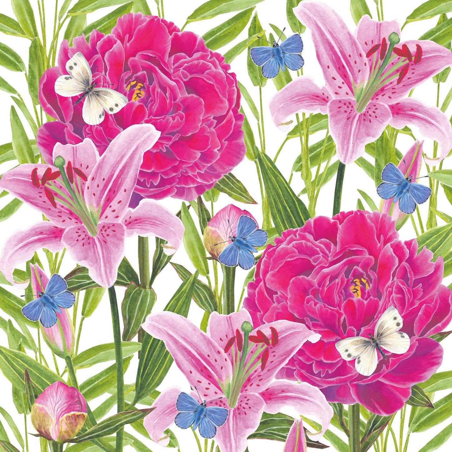Peonies & Lillies printed paper napkins
