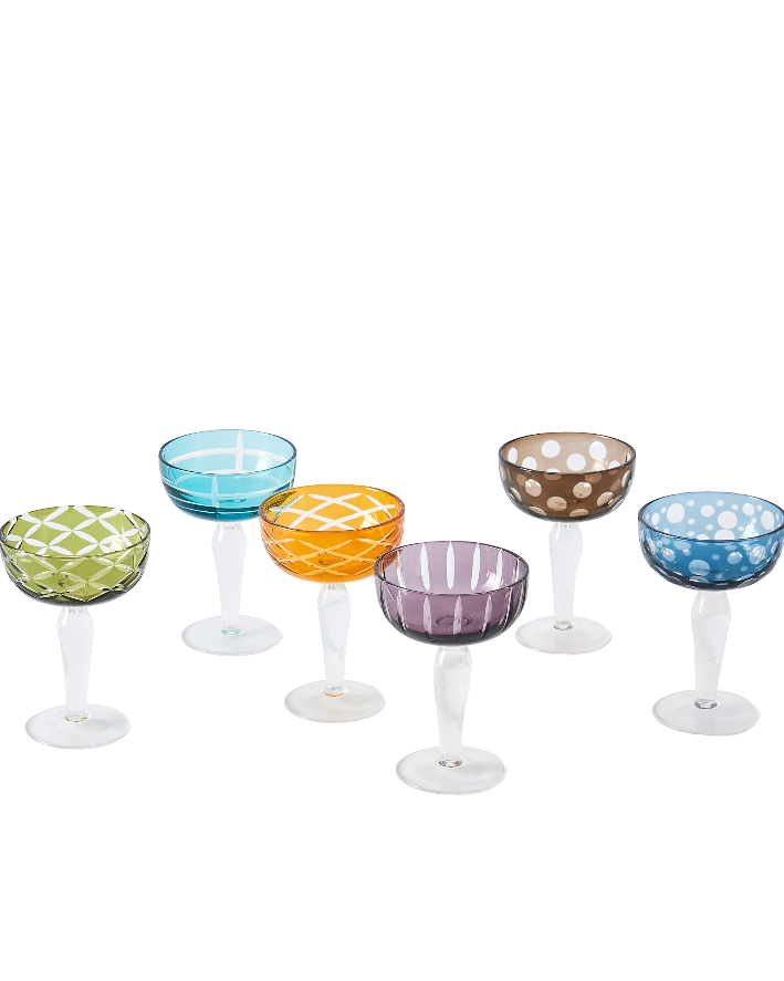 Multicolour Cuttings Coupe Glasses  Set of 6