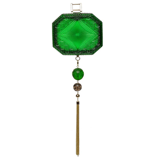 Hand Carved Octagon Clutch Emerald Green