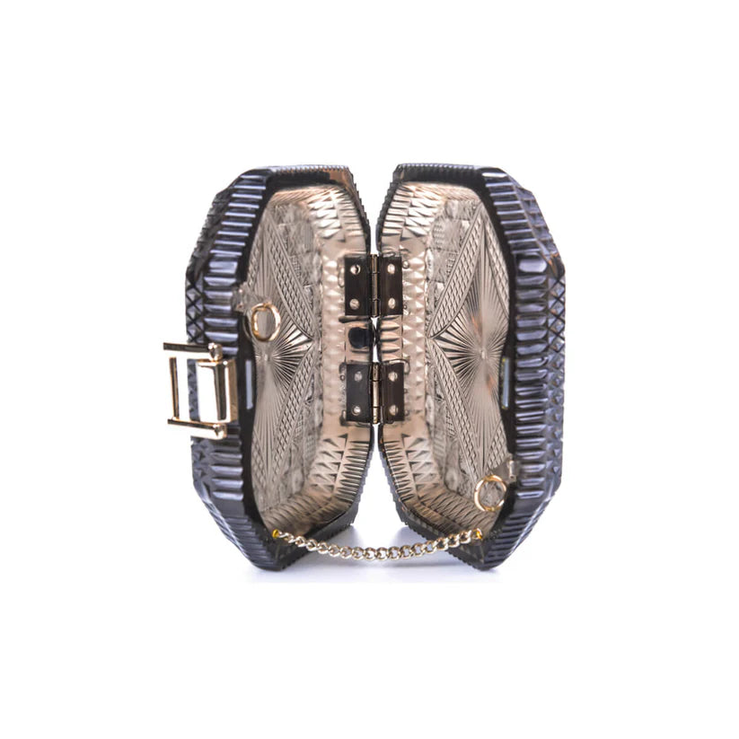 Hand Carved Octagon Clutch Dark Grey