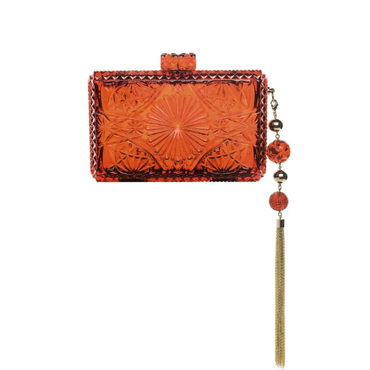 Hand Carved Rectangle Clutch Amber