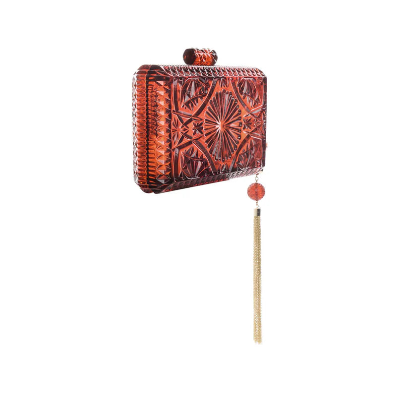 Hand Carved Rectangle Clutch Amber