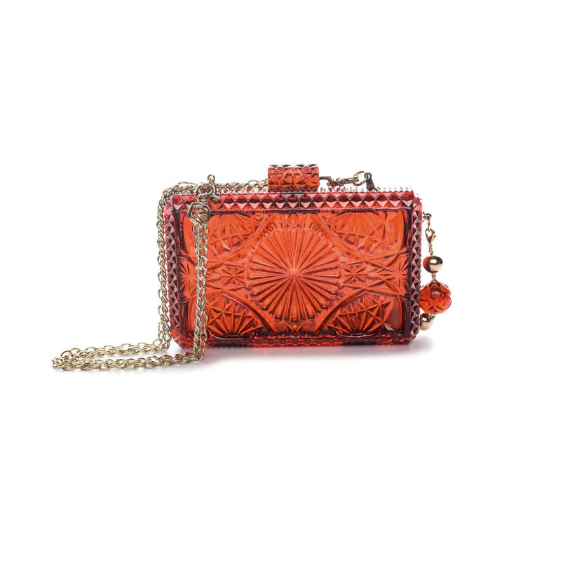 Hand Carved Rectangle Clutch Amber