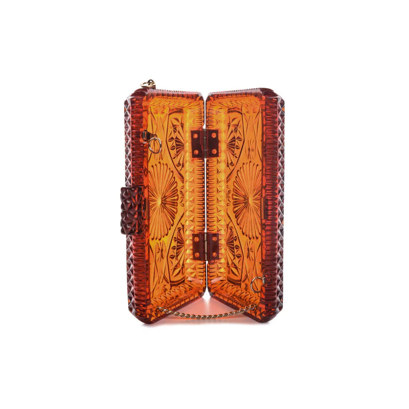 Hand Carved Rectangle Clutch Amber