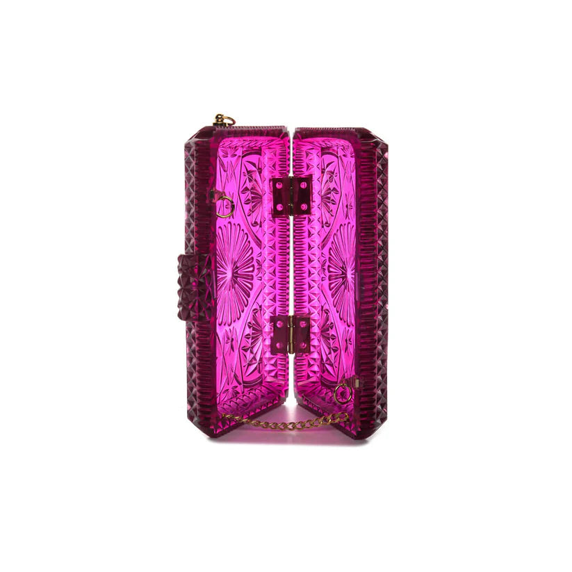 Hand Carved Rectangle Clutch Deep Purple