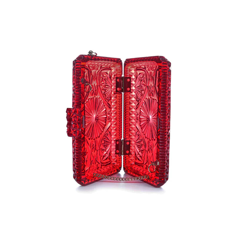 Hand Carved Rectangle Clutch Burgundy