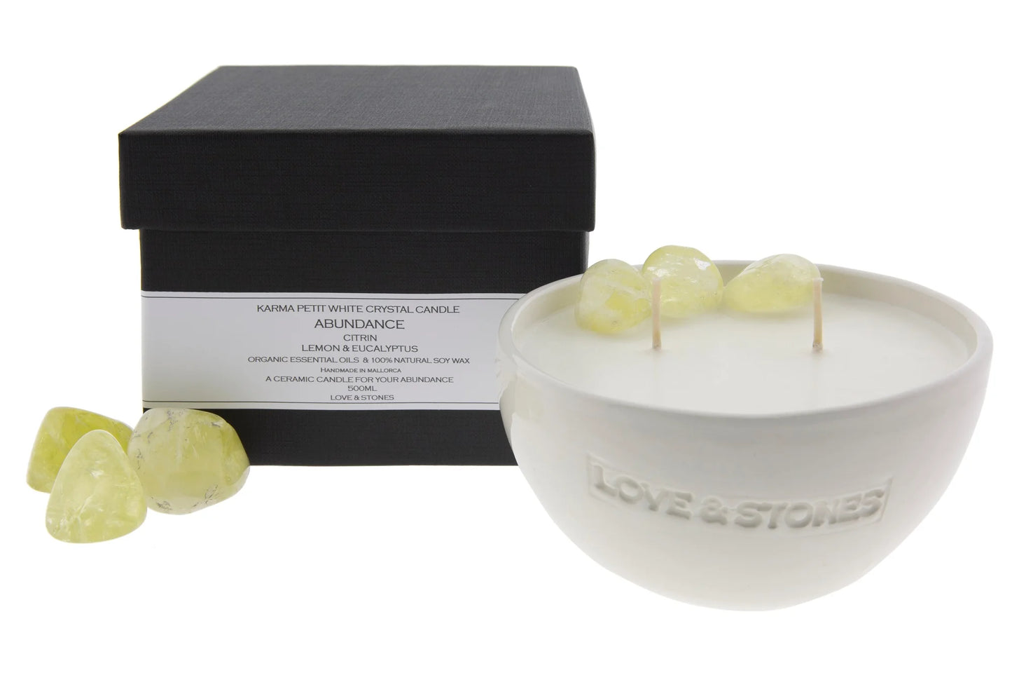 Abundance- karma petit with citrine lemon and eucalyptus crystal candle