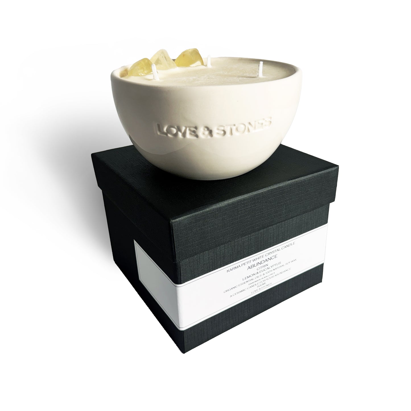 Abundance- karma petit with citrine lemon and eucalyptus crystal candle