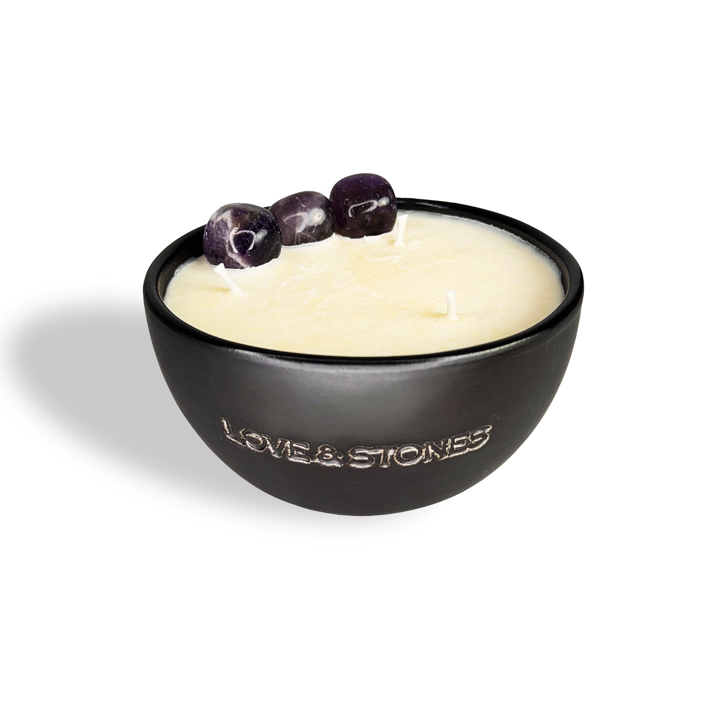 Protection - Black Crystal Petit Candle  Amethyst  Lemon & Rosemary