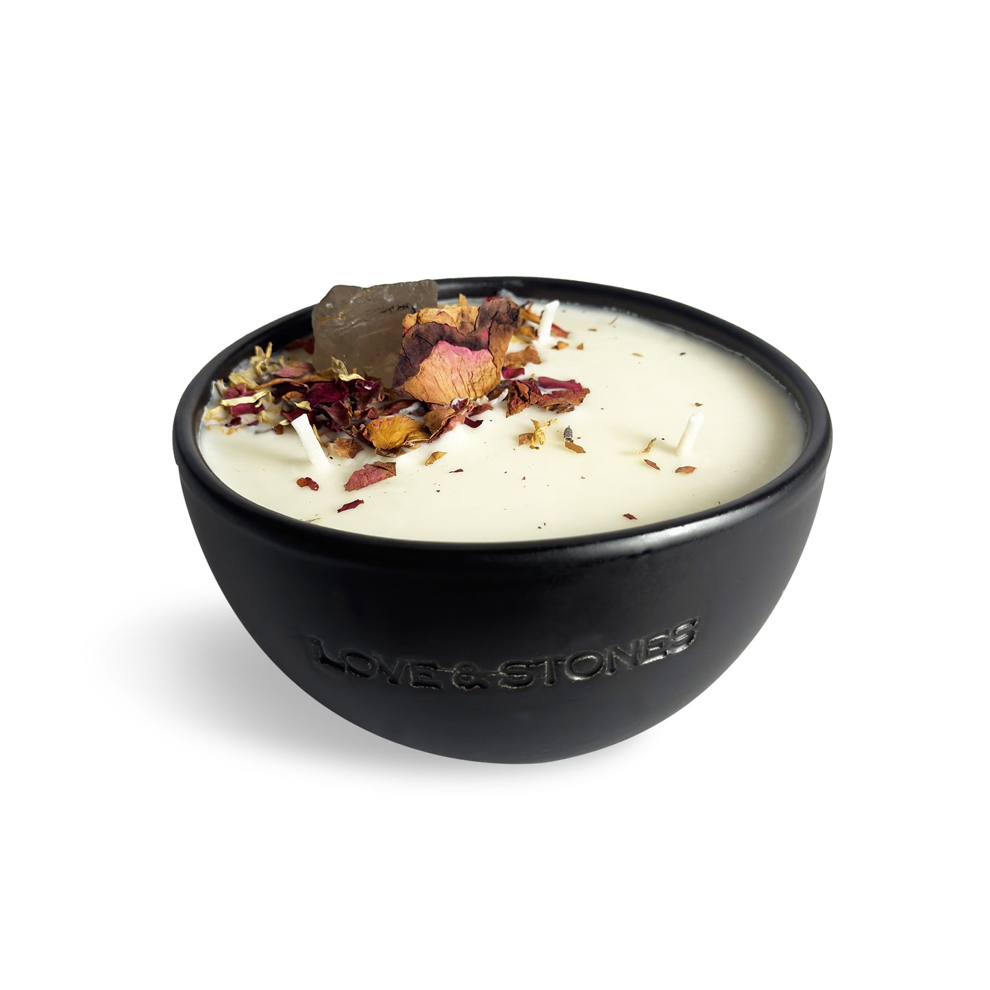 Feel Balance - Black Tourmaline & Raw Crystal Quartz Pointer Infused Scented Petit White Candle