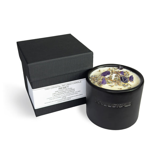 Reset - Black Tiny Black Infused Candle Amethyst Crystal Dry Lavender Flowers Lavender And Palma Rosa