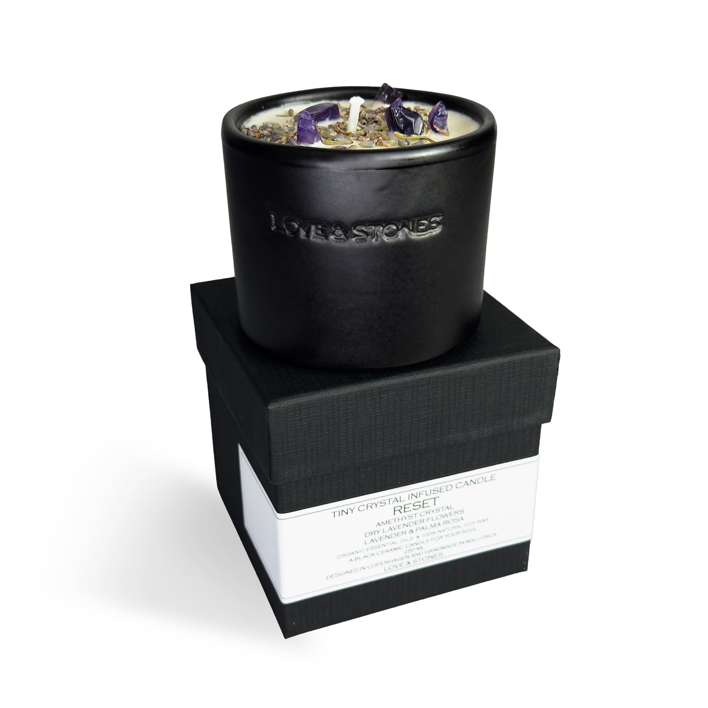 Reset - Black Tiny Black Infused Candle Amethyst Crystal Dry Lavender Flowers Lavender And Palma Rosa