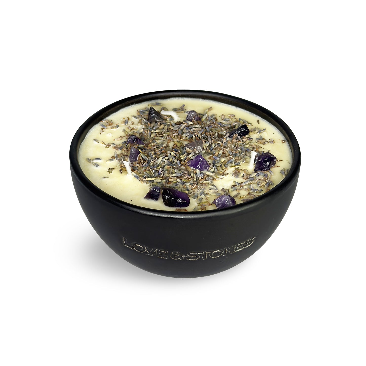 Reset- Petit Infused Crystal Candle Amethyst Crystal Dry Lavender Flowers And Palma Rosa