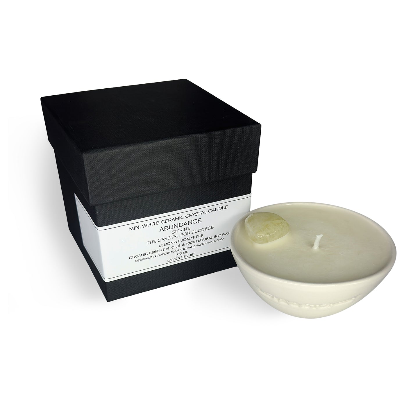 Abundance- Mini Crystal Candle Citrine Lemon And Eucalyptus
