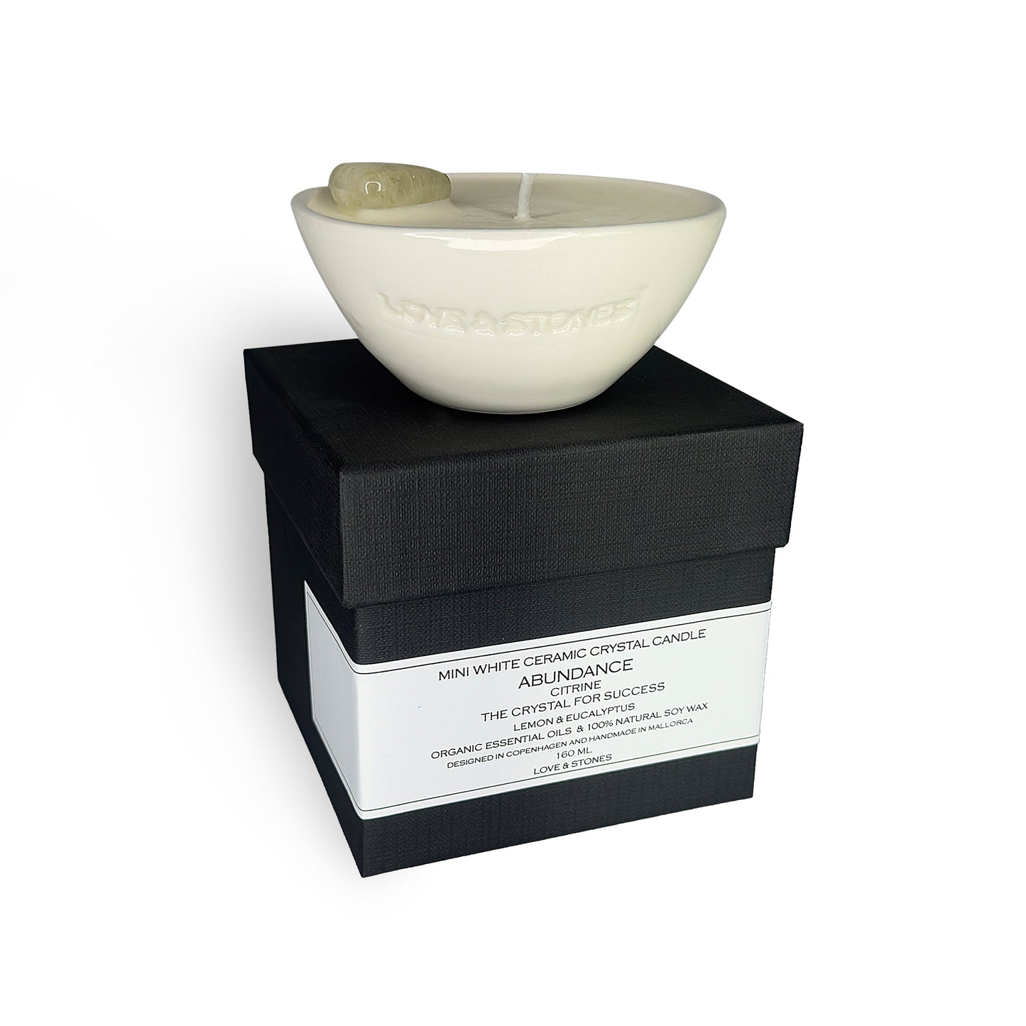 Abundance- Mini Crystal Candle Citrine Lemon And Eucalyptus