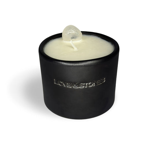 Let Go - Black Tourmaline Crystal Infused And Sage Tiny Black Candle
