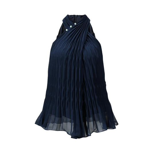 Tang Pleated Crossover Collar Top