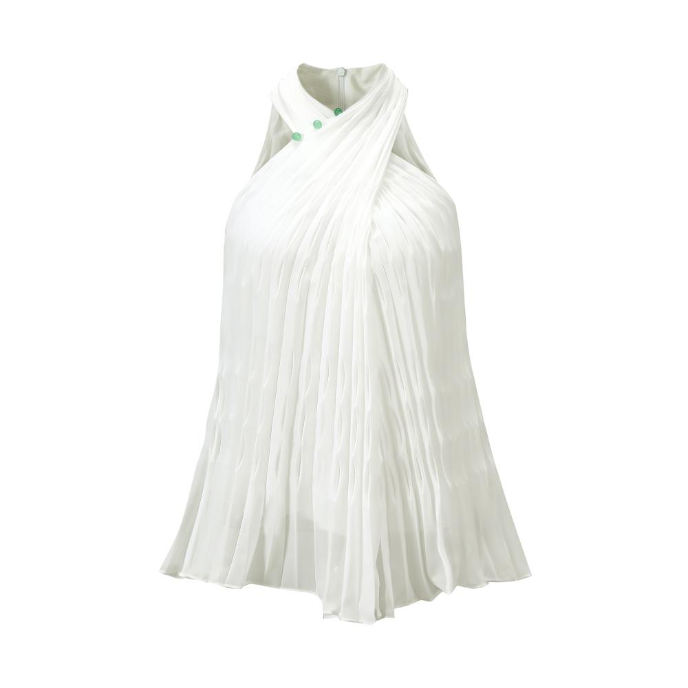 Tang Pleated Crossover Collar Top