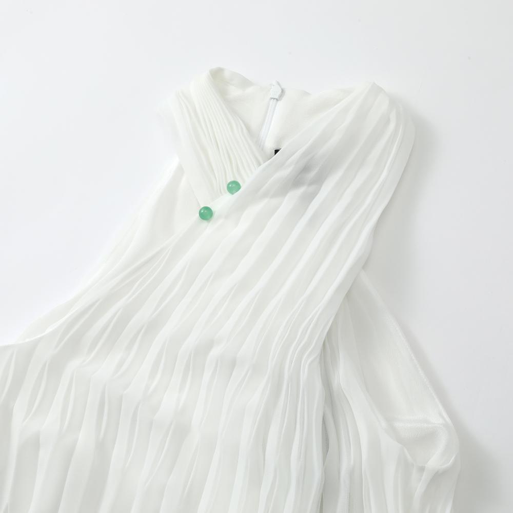 Tang Pleated Crossover Collar Top