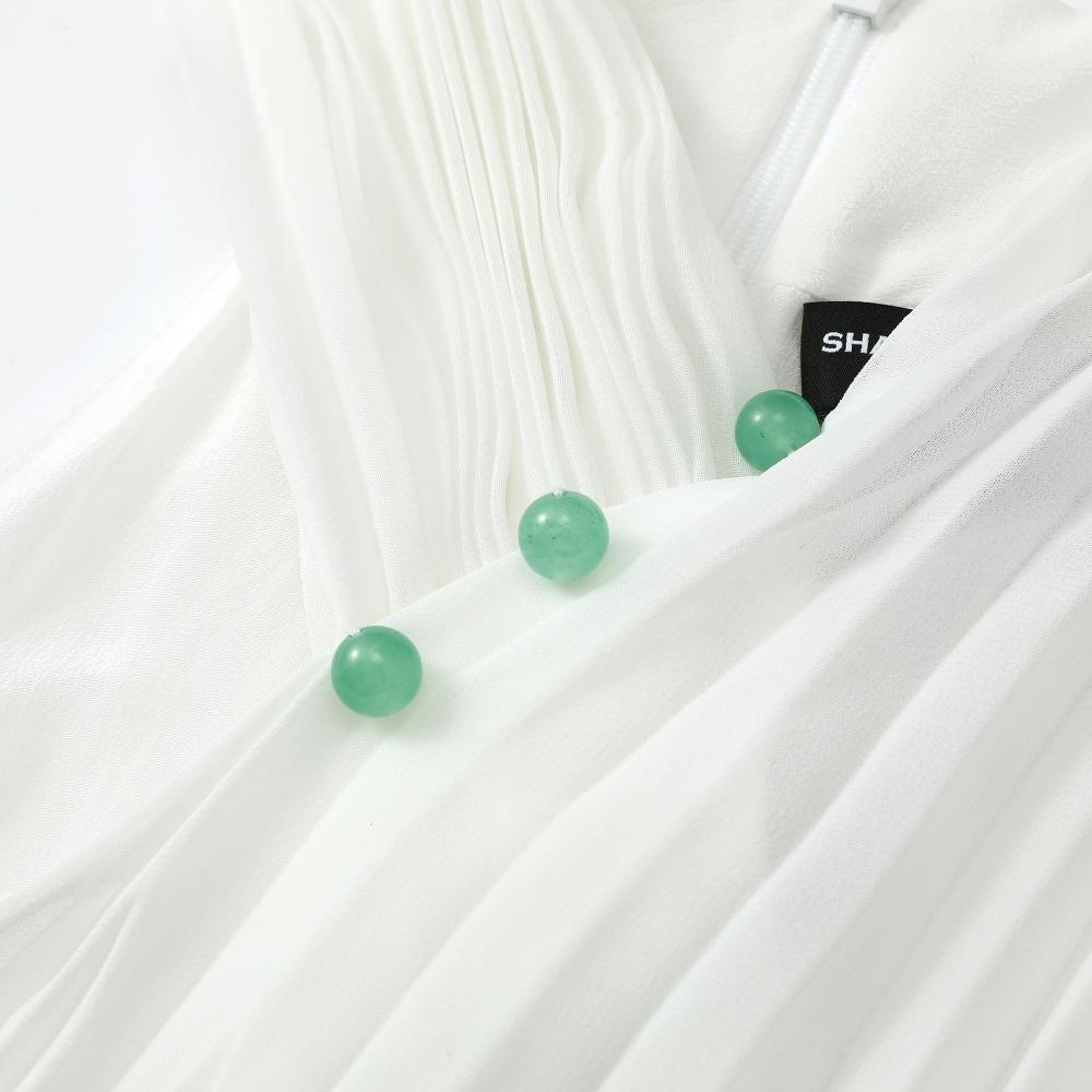 Tang Pleated Crossover Collar Top