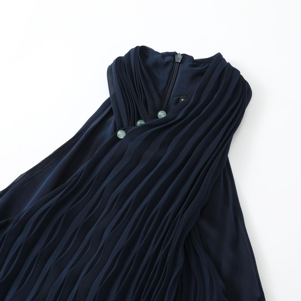Tang Pleated Crossover Collar Top