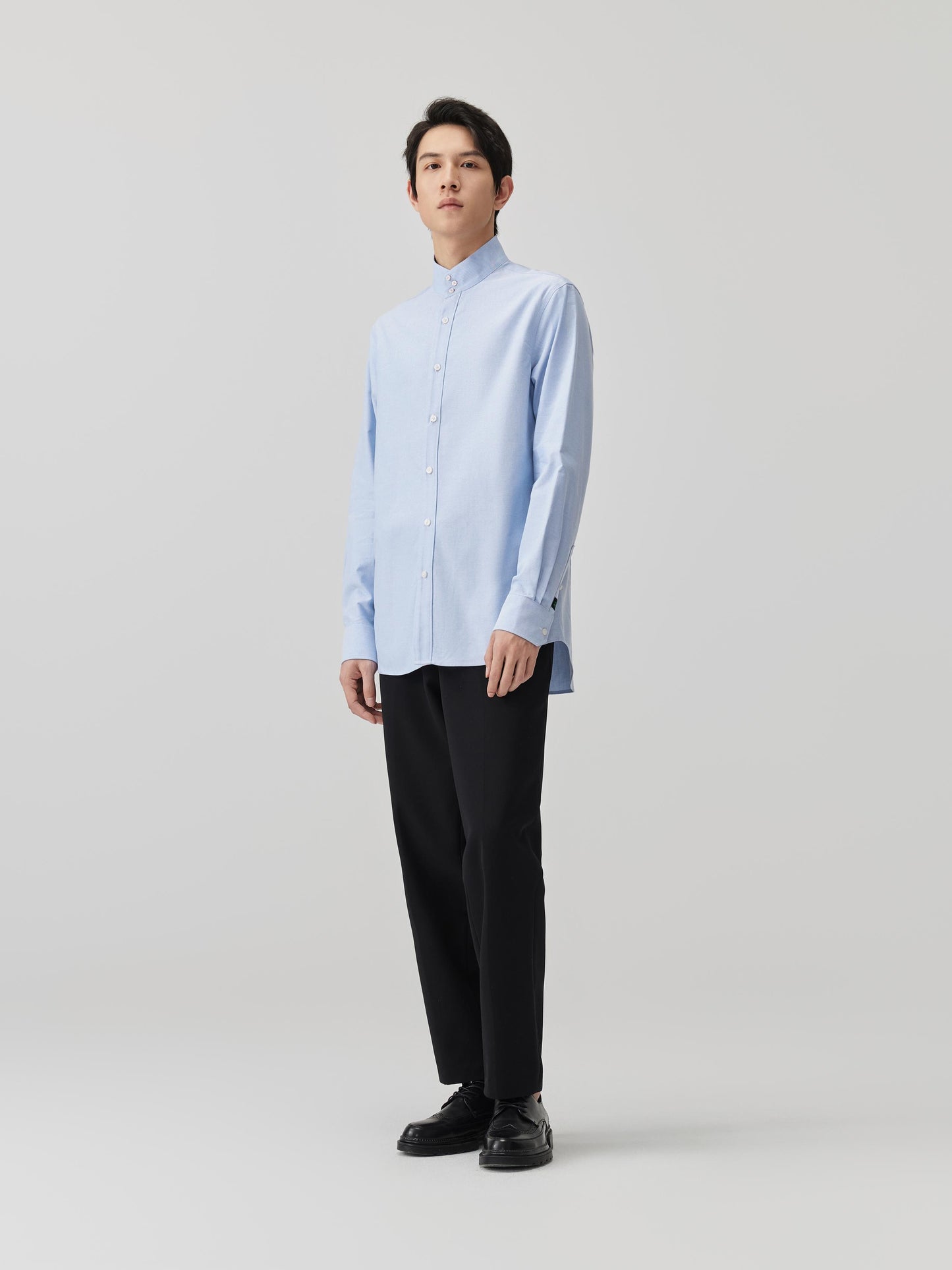 Stand Collar Three-button Oxford Shirt