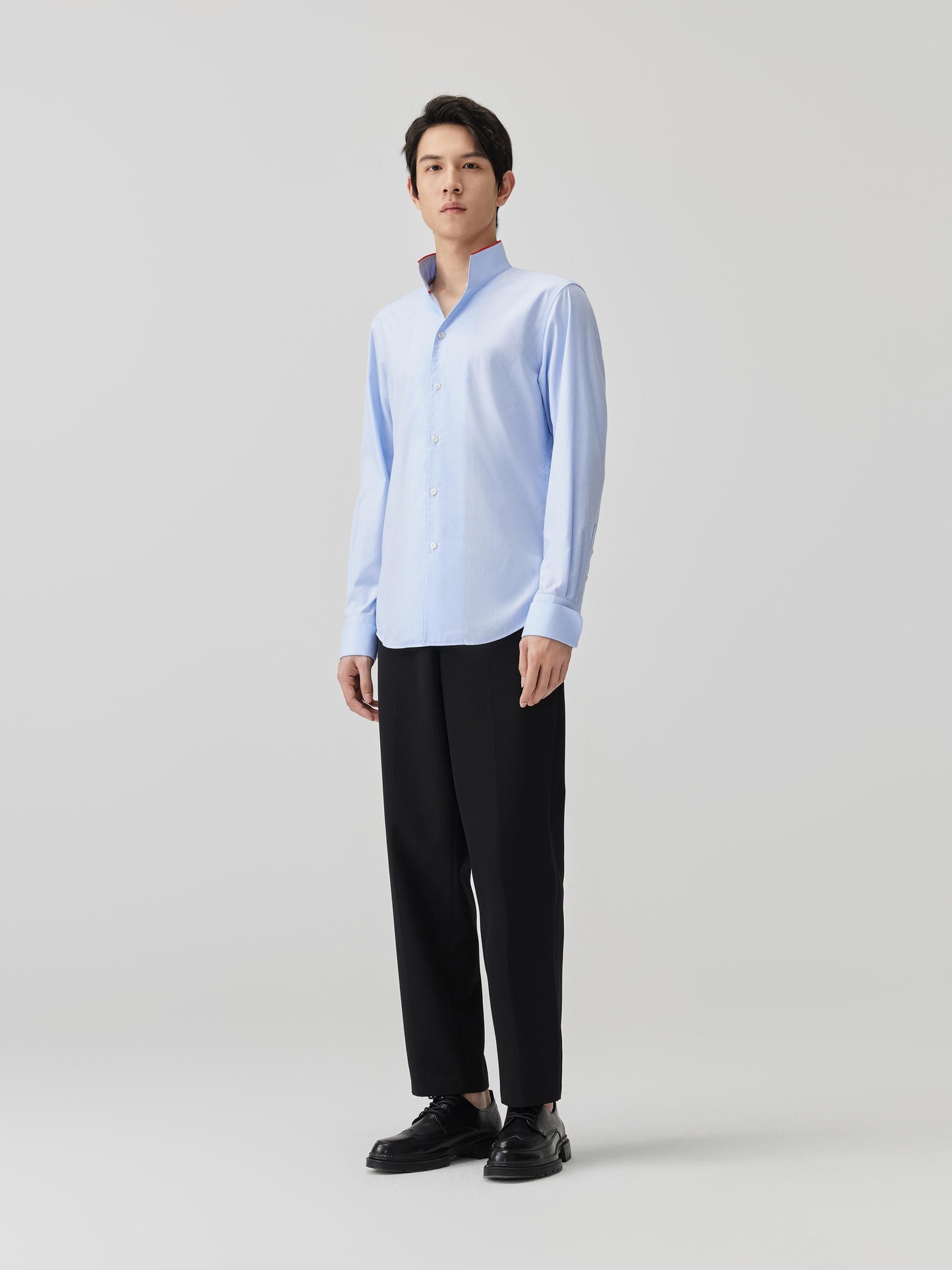 Contrast Colour Mandarin Collar Shirt Light Blue