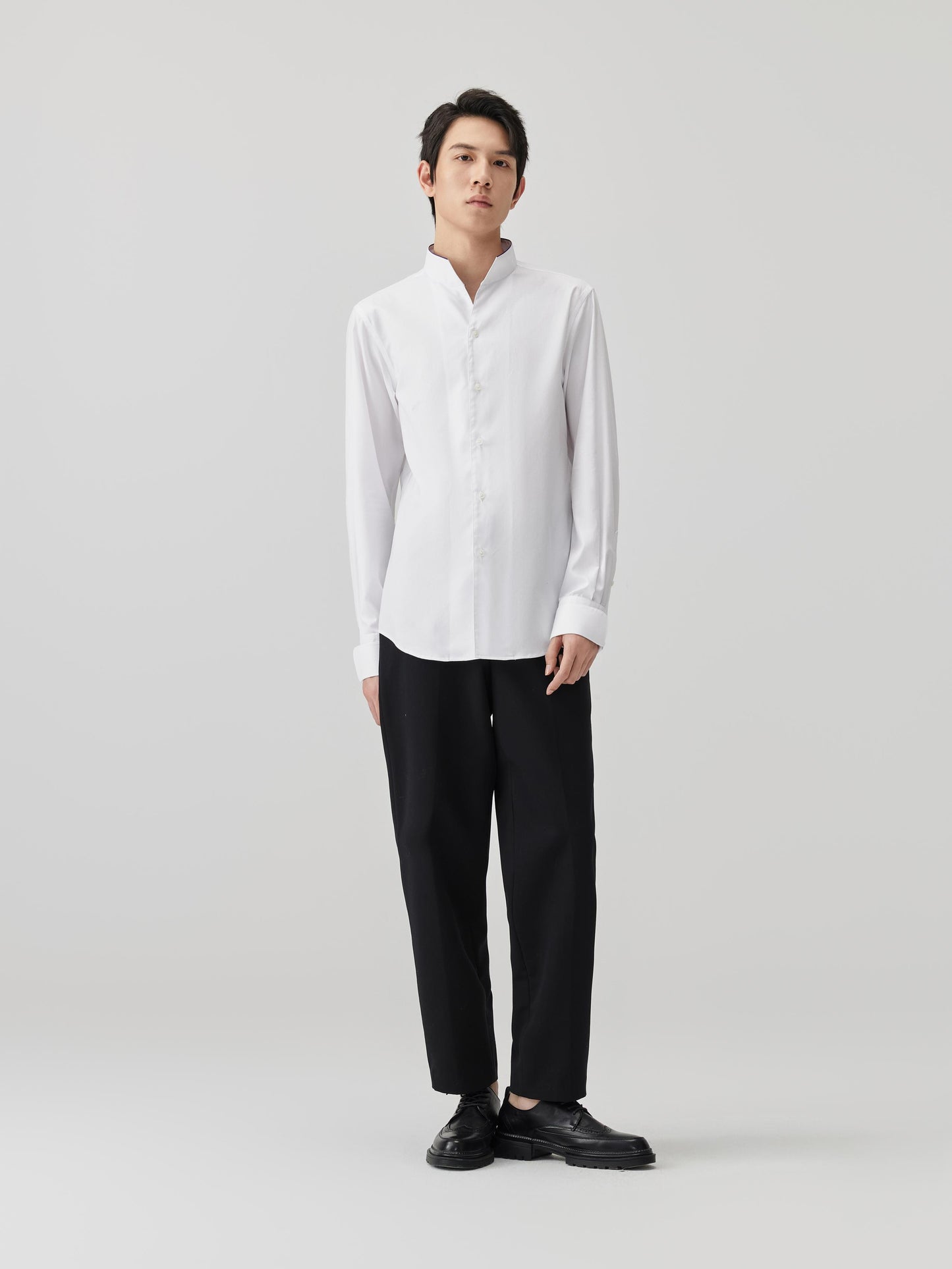 Contrast Colour Mandarin Collar Shirt White