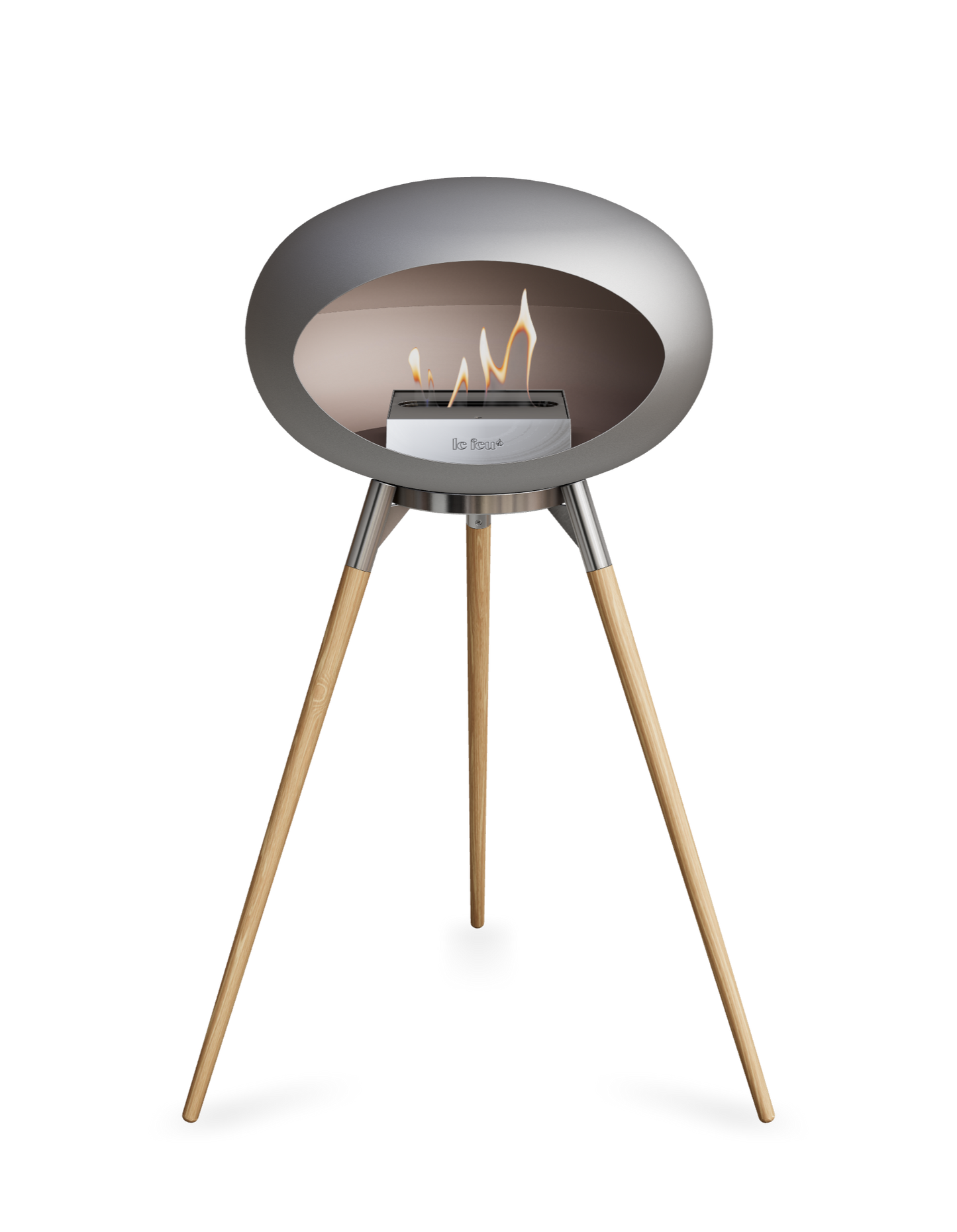 Nickel- Wood Legs High Polished Steel-Soap treated Oak Steel Burner