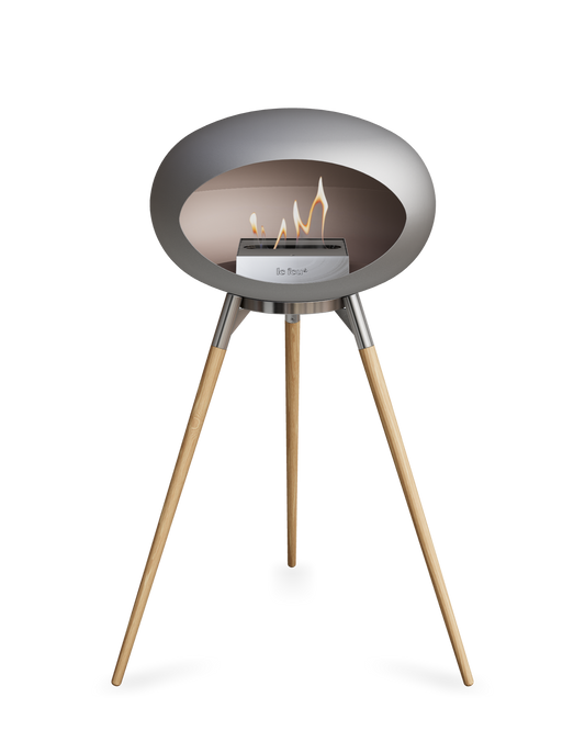 Nickel- Wood Legs High Polished Steel-Soap treated Oak Steel Burner