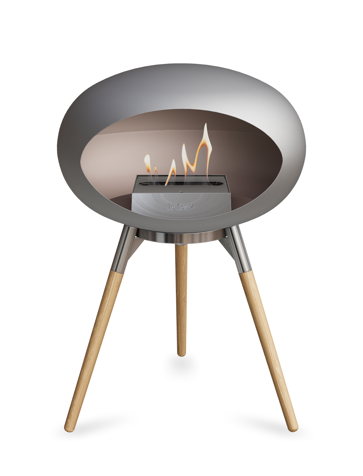 Nickel- Wood Legs Low Polished Steel-Soap treated Oak Steel Burner
