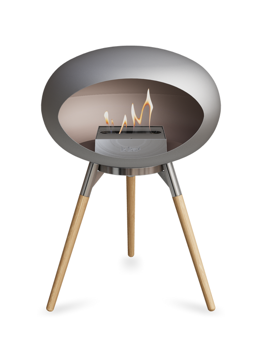 Nickel- Wood Legs Low Polished Steel-Soap treated Oak Steel Burner
