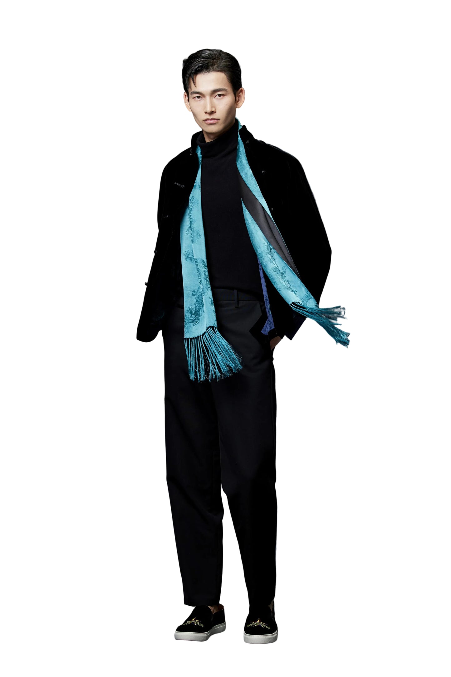 Velvet Tang Jacket With Dragon Jacquard Silk Lining Black