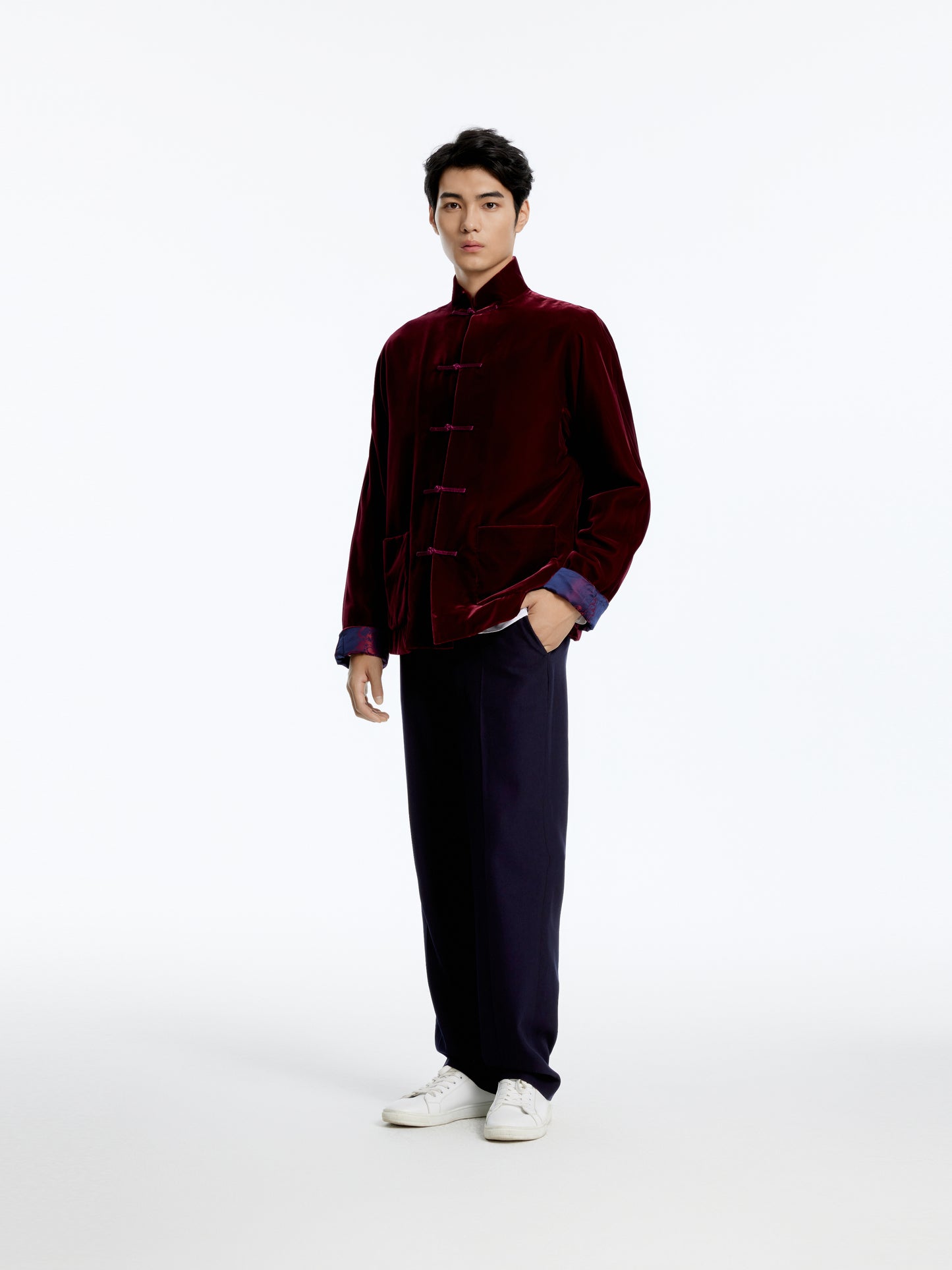 Velvet Tang Jacket With Dragon Jacquard Silk Lining Burgandy