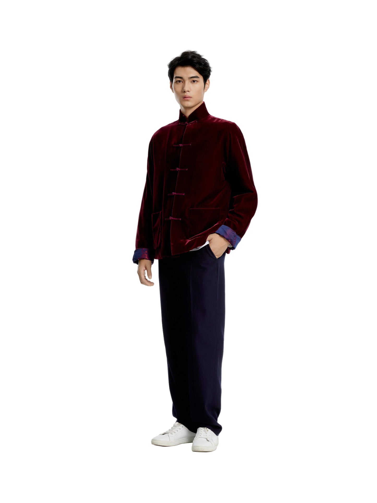 Velvet Tang Jacket With Dragon Jacquard Silk Lining Burgandy