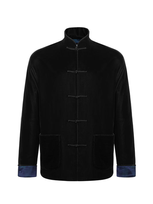 Velvet Tang Jacket With Dragon Jacquard Silk Lining Black