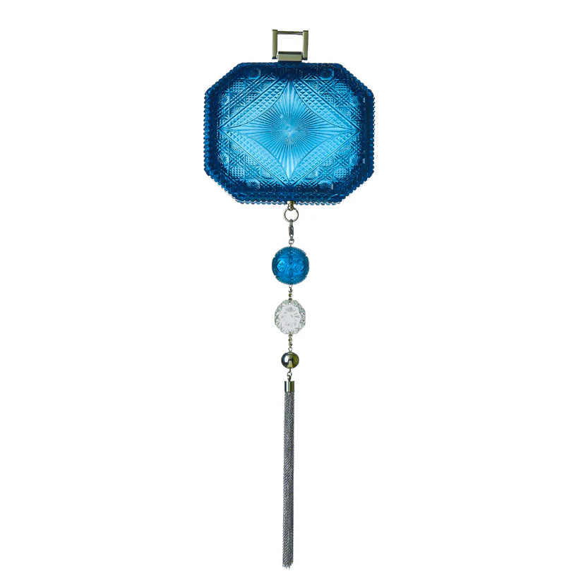Hand Carved Octagon Clutch Classic Blue