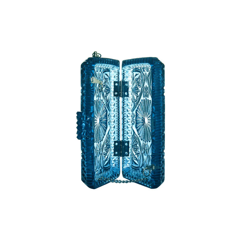 Hand Carved Rectangle Clutch Classic Blue