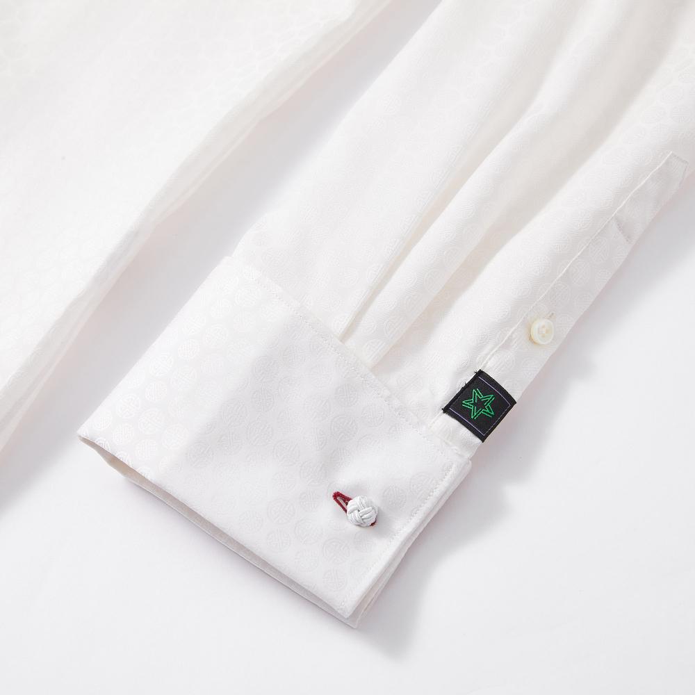 Dragon Jacquard Cotton Mandarin Collar Shirt
