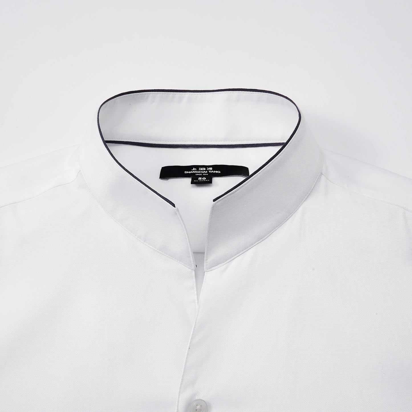 Contrast Colour Mandarin Collar Shirt White