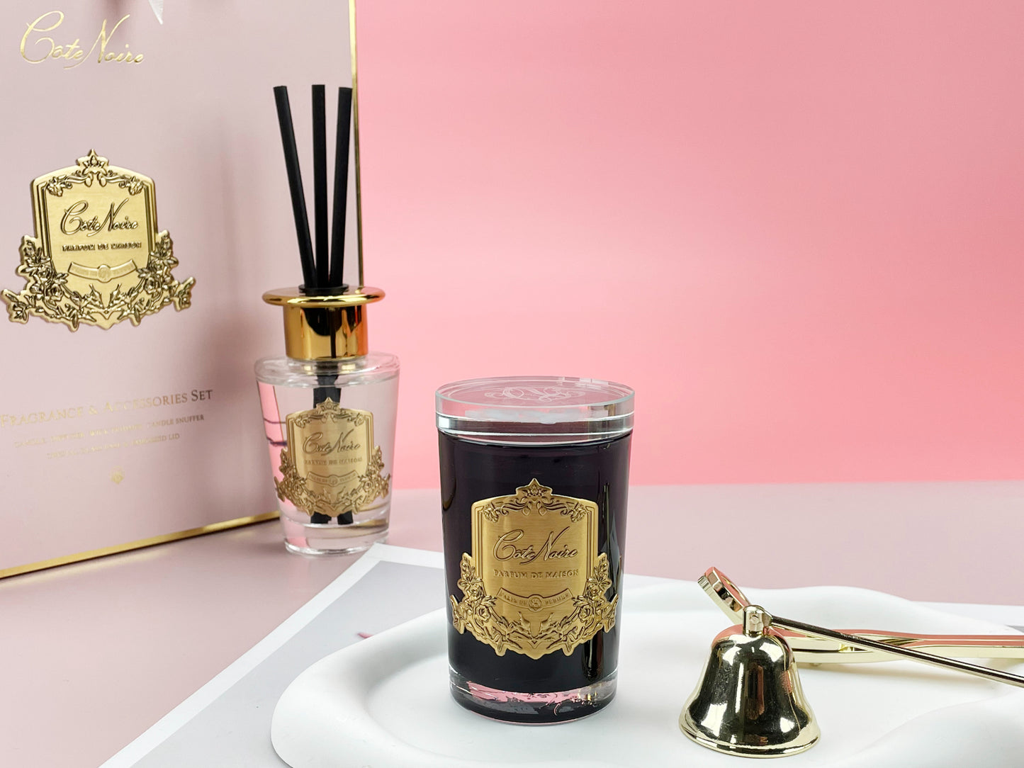 Luxury Gift set with Black candle, Snuffer, Wick trimmer & Diffuser-Gold Badging