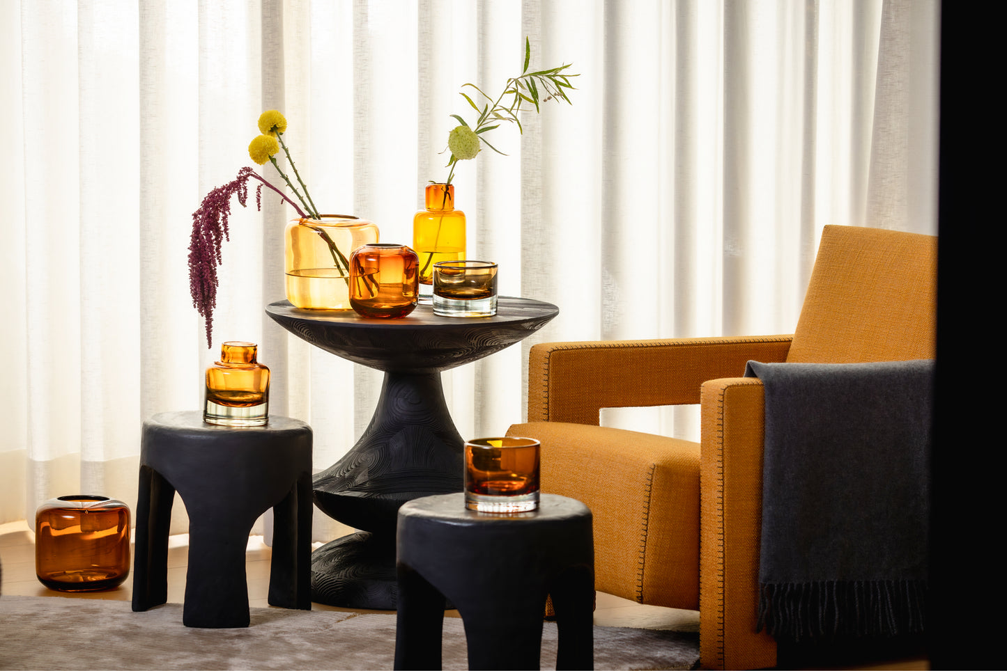 Corina Vase Hurricane Small Amber