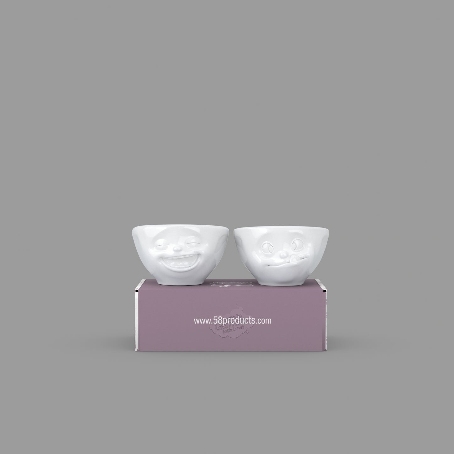 Small Bowls Set No. 3 "Laughing & Tasty" in White