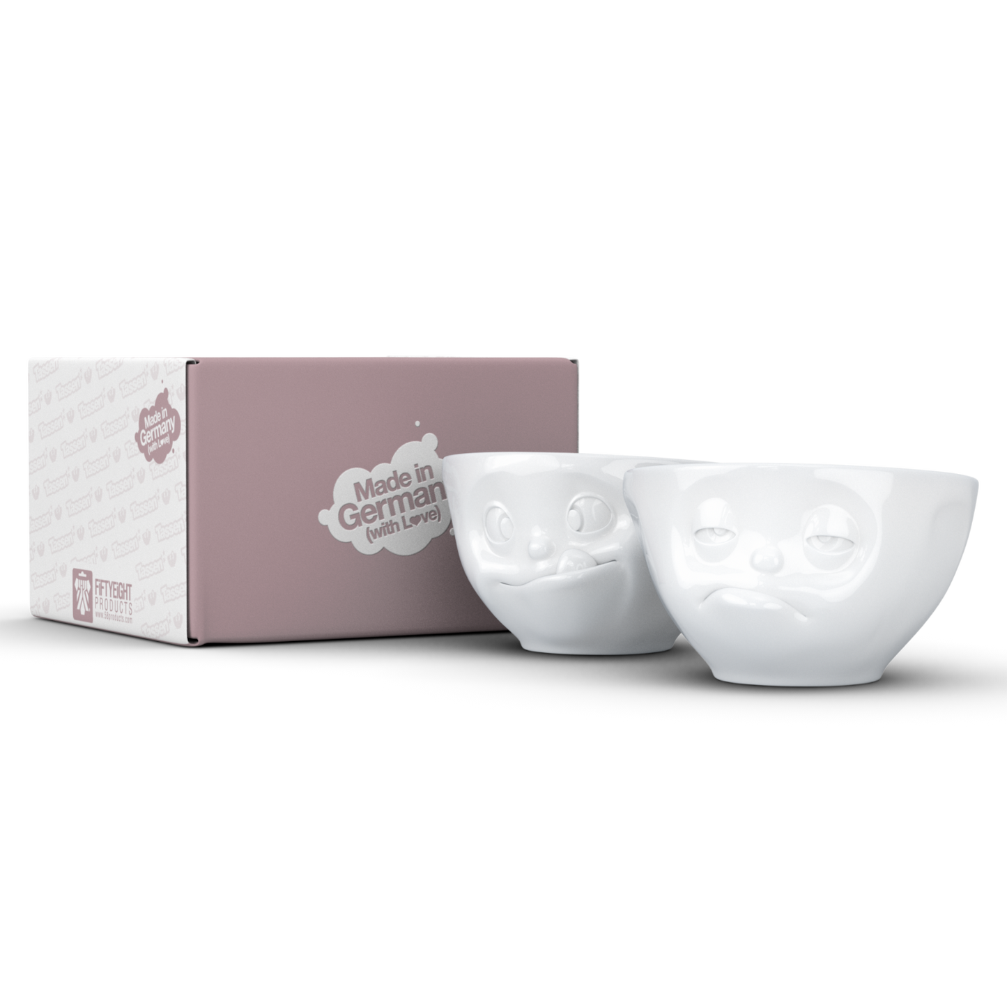 Medium Bowls Set No. 3 "Tasty & Snoozy" in White