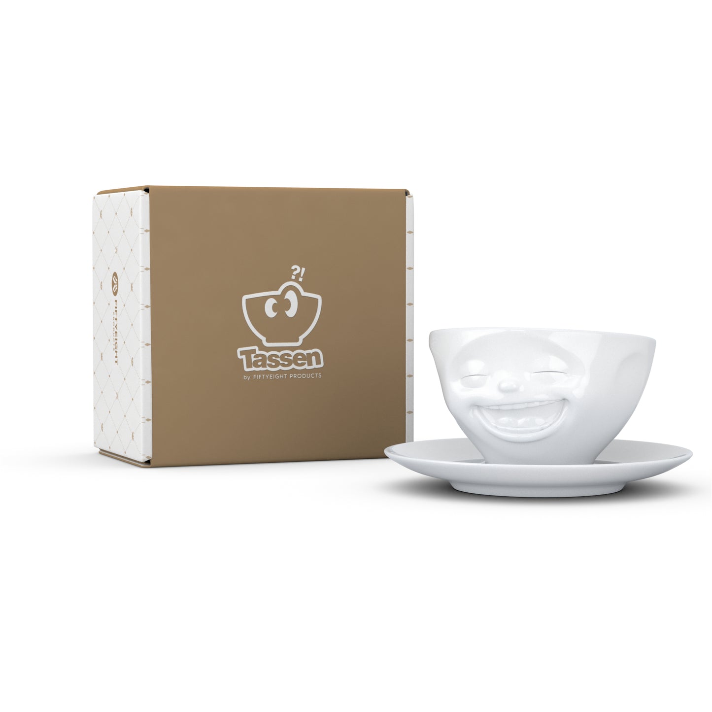 Coffee Cup with Saucer "Laughing" White