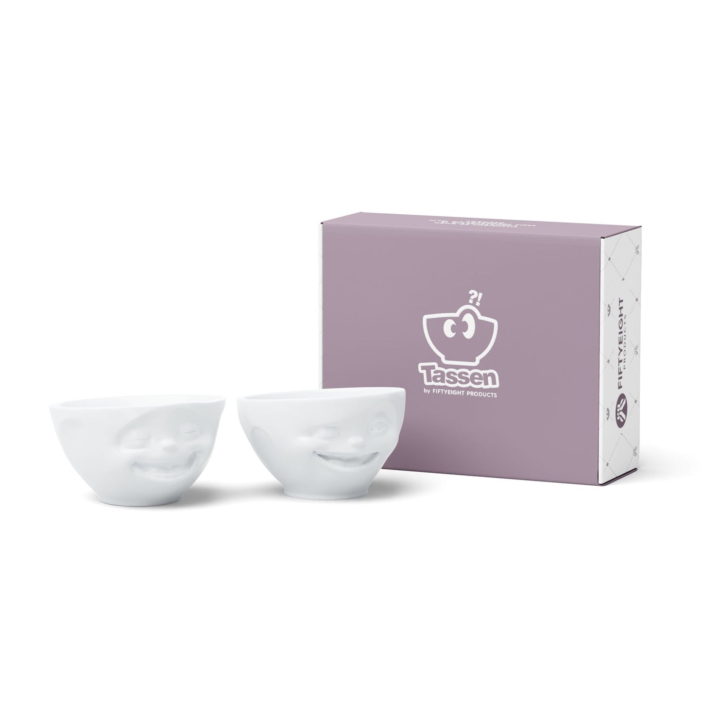 Medium Bowls Set No. 4 "Laughing & Winking" in White