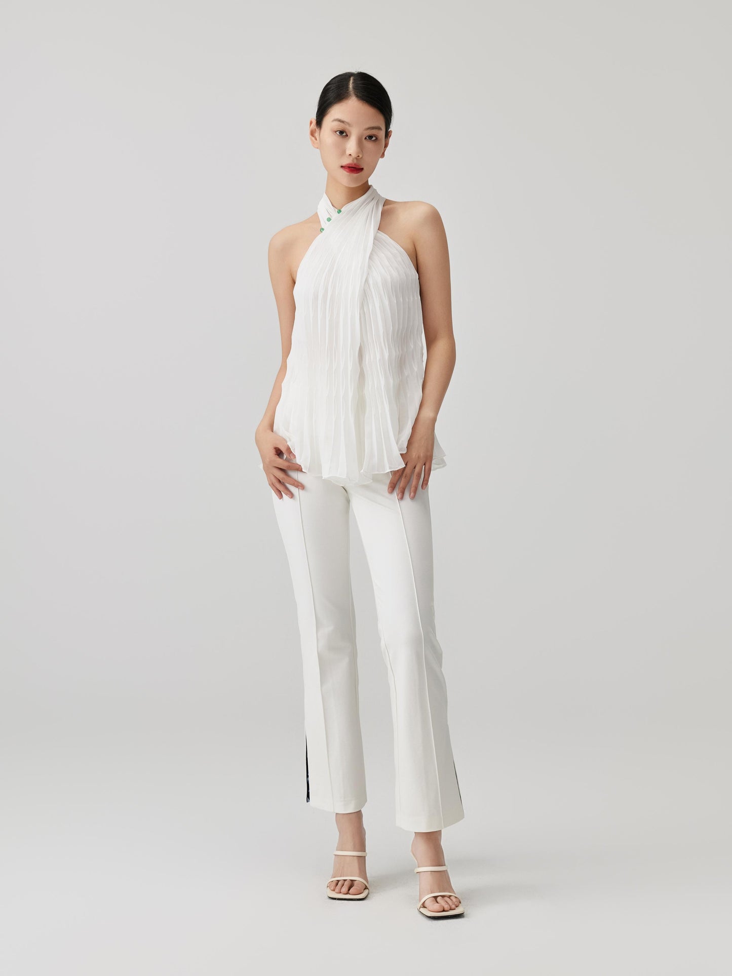 Tang Pleated Crossover Collar Top
