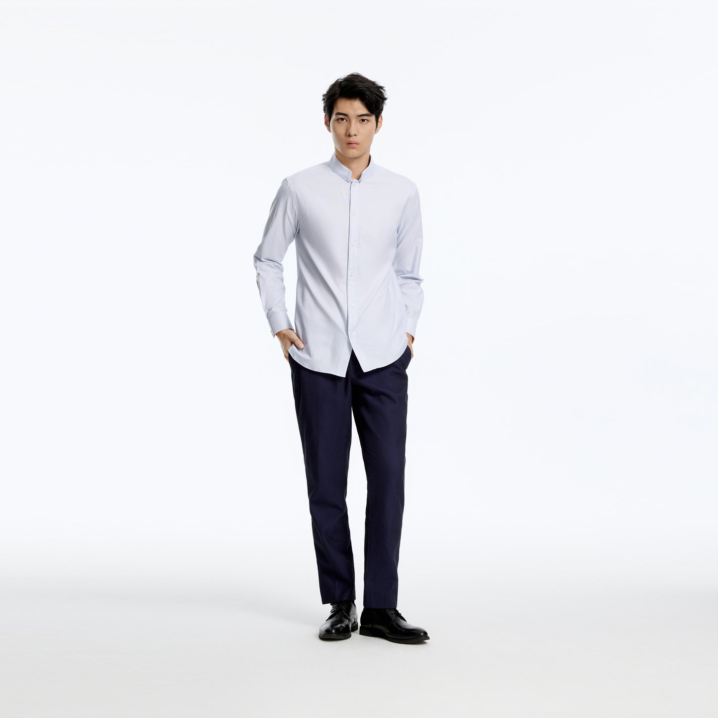 Tang Double Layer Collar Shirt With Chinese Coin Embroidery