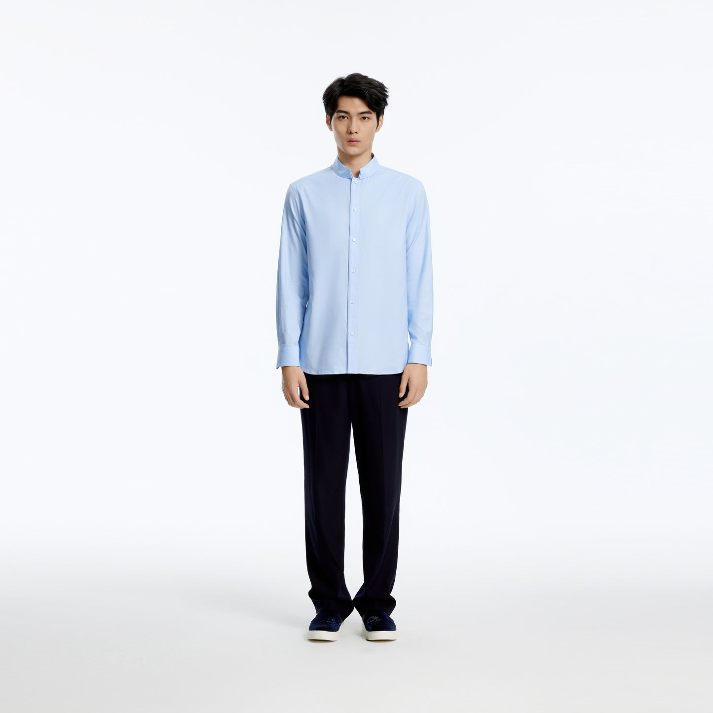 Tang Double Layer Collar Shirt With Chinese Coin Embroidery
