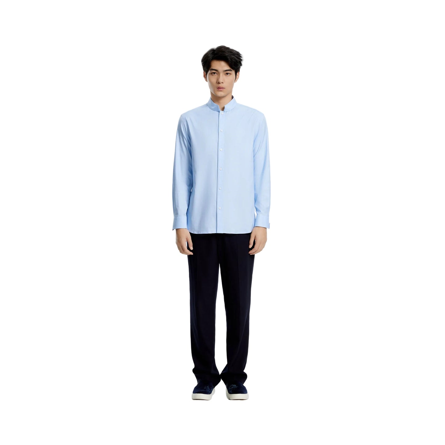 Tang Double Layer Collar Shirt With Chinese Coin Embroidery